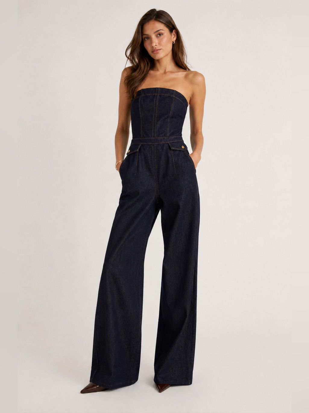 Paige Francesca Jumpsuit In Saville Blue Denim Wide Leg Utility One Piece Nwt